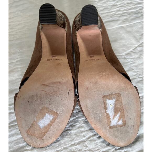 Plenty Tracy Reese Heels 7.5  EU 38 Suede Open Toe Pumps 3.75" High Snake Print - Picture 6 of 9